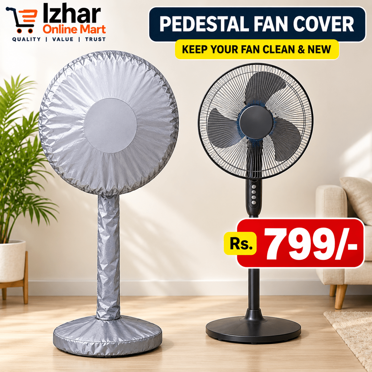 Waterproof & Dustproof Pedestal Fan Cover - Universal Size - Izhar Online Mart