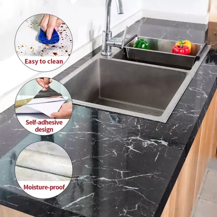 Self Adhesive Black Marble Sheet for Kitchen / Waterproof Anti Oil & Heat Resistant Wallpaper Sheet - Izhar Online Mart