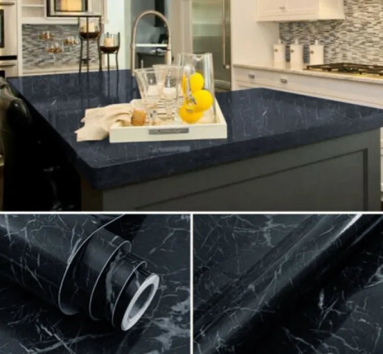 Self Adhesive Black Marble Sheet for Kitchen / Waterproof Anti Oil & Heat Resistant Wallpaper Sheet - Izhar Online Mart