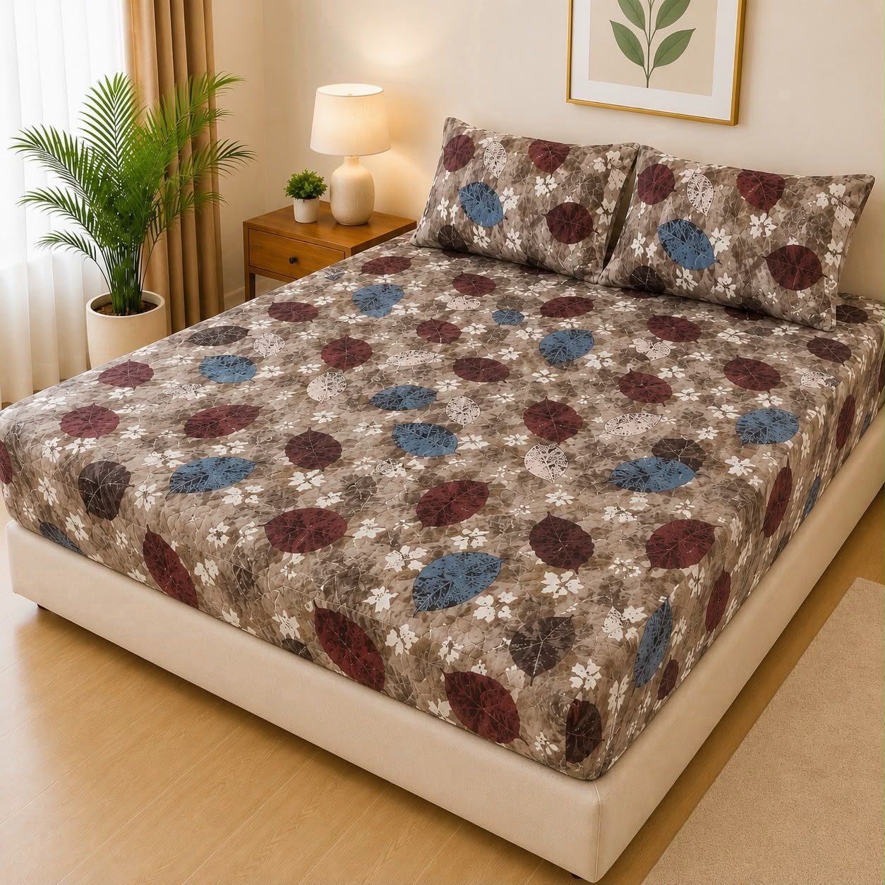 Printed Fancy Quilted Waterproof Fitted Mattress Protector Set with 2 Pillow Covers - King Size - Design 1 - Izhar Online Mart