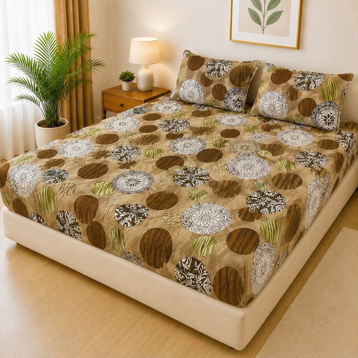 Printed Fancy Quilted Waterproof Fitted Mattress Protector Set with 2 Pillow Covers - King Size - Design 1 - Izhar Online Mart