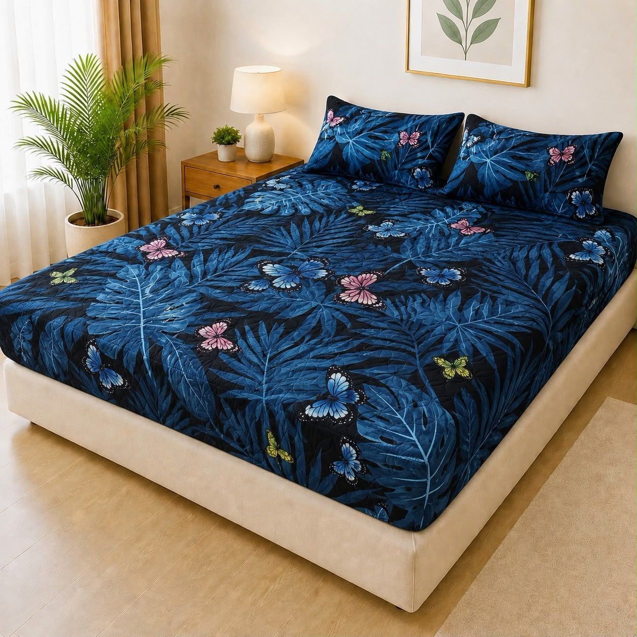 Printed Fancy Quilted Waterproof Fitted Mattress Protector Set with 2 Pillow Covers - King Size - Design 1 - Izhar Online Mart