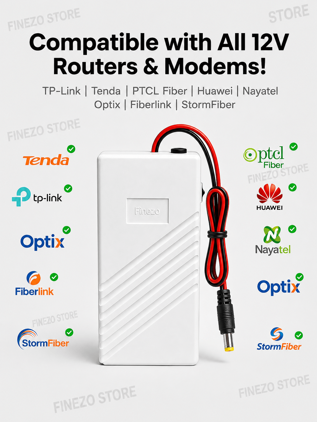 Finezo WiFi Power Bank 12000mAh – 1A, 1.5A & 2A Mini UPS for WiFi Devices – 5-6 Hours Backup – Portable Power Backup for WiFi During Load Shedding - 12 Volt - Izhar Online Mart