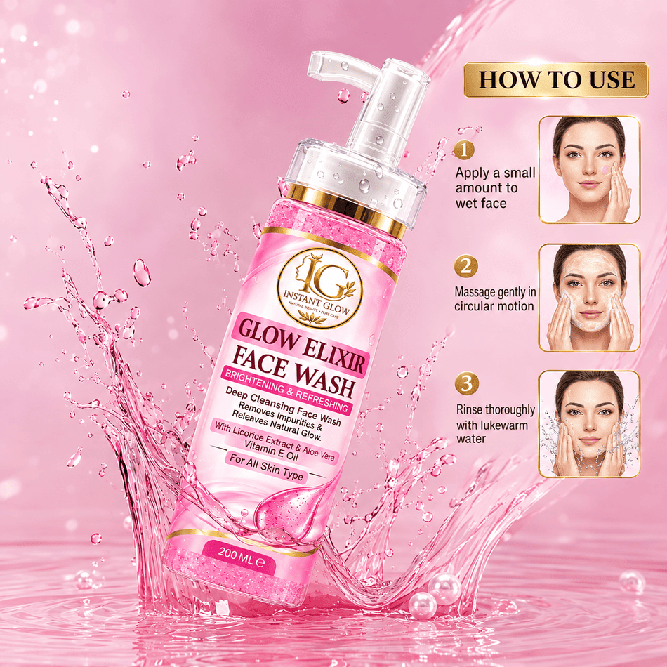 Glow Elixir Brightening & Deep Cleaning Face wash Natural Glow with Instant Glow 200ml - Izhar Online Mart