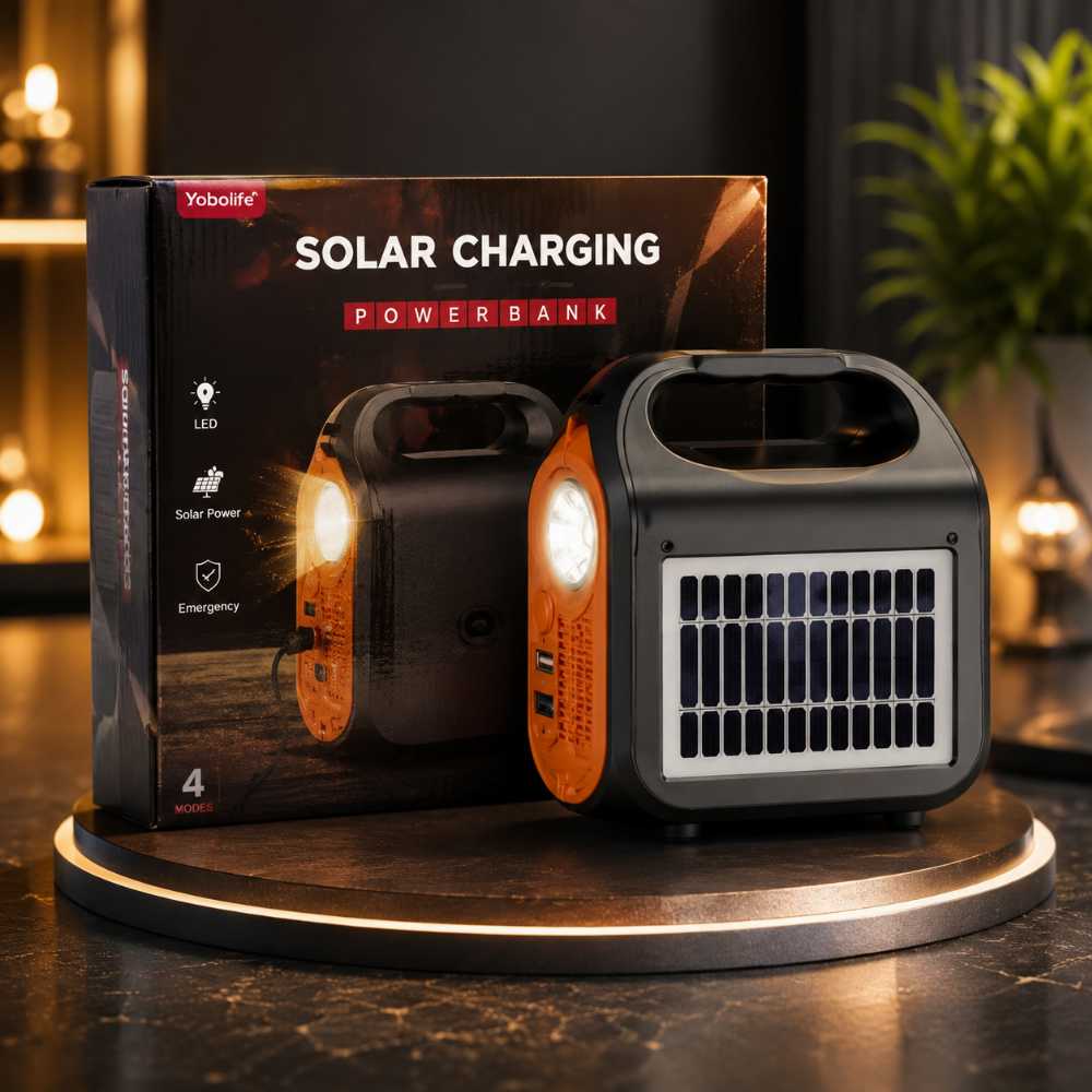 Solar Power Bank with LED Light – Portable Emergency Charger | Never Run Out of Battery - Izhar Online Mart
