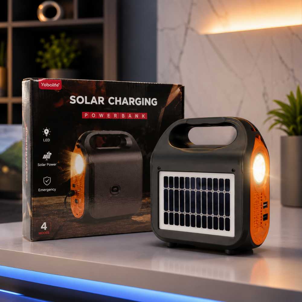 Solar Power Bank with LED Light – Portable Emergency Charger | Never Run Out of Battery - Izhar Online Mart