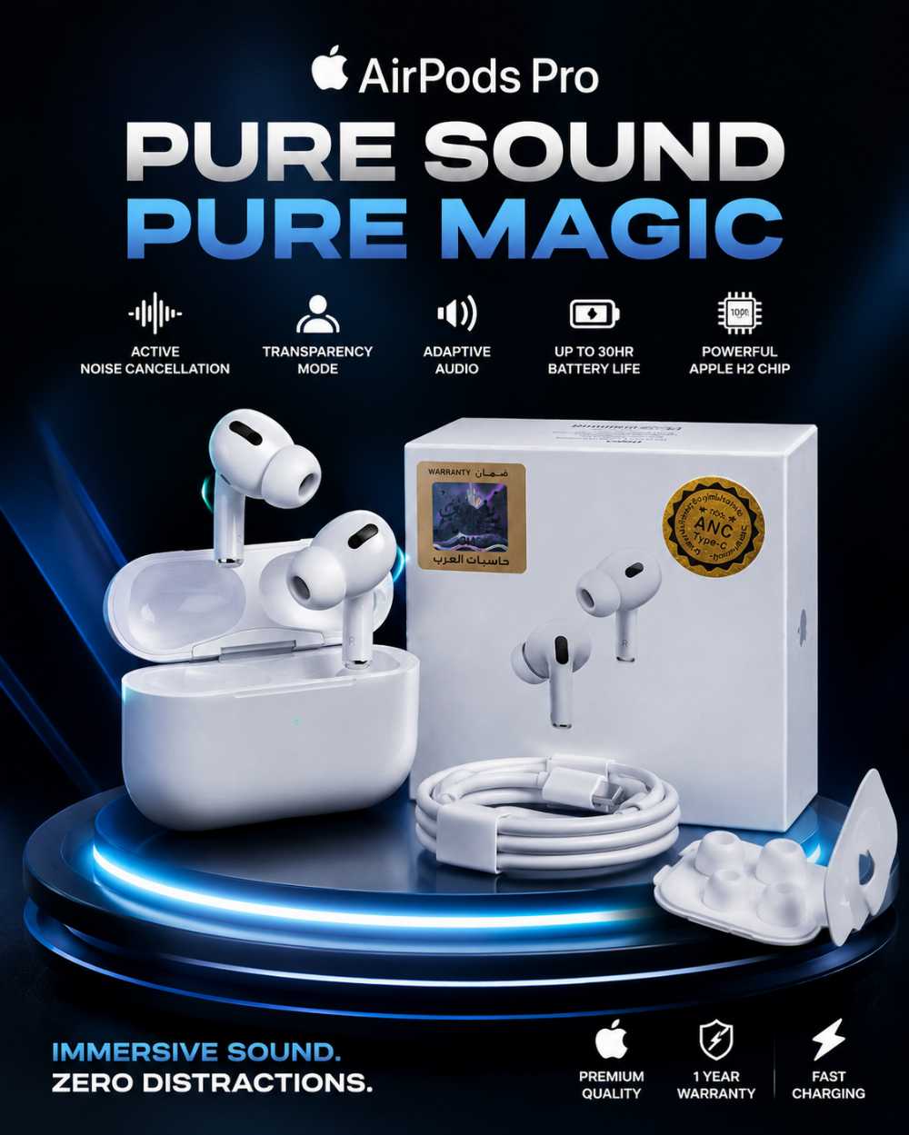 ANC TWS Wireless Earbuds with Type-C Charging | Apple Pro Style Earbuds | Premium Sound & Touch Control