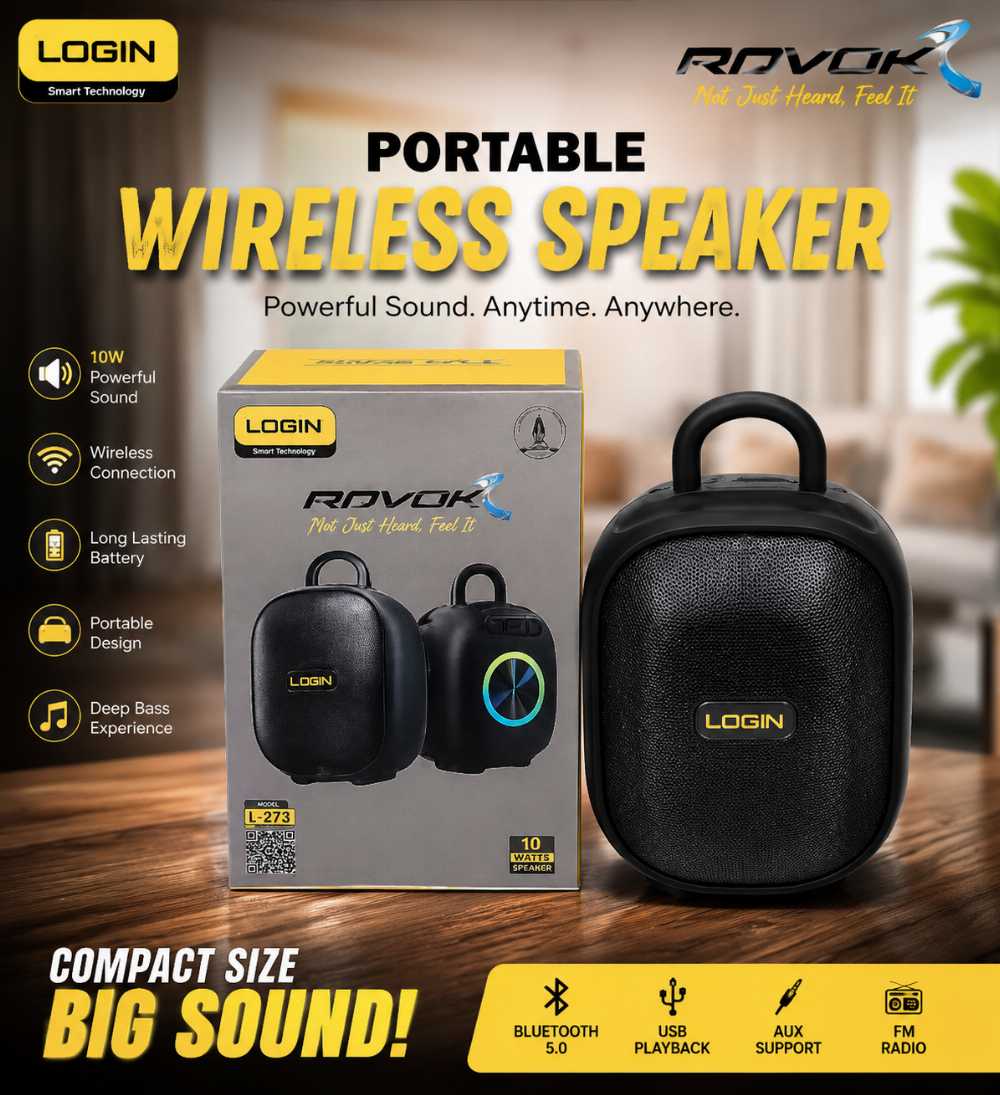 LOGIN ROVOK L-273 Portable Wireless Bluetooth Speaker 10W | Deep Bass | USB, AUX & FM Radio