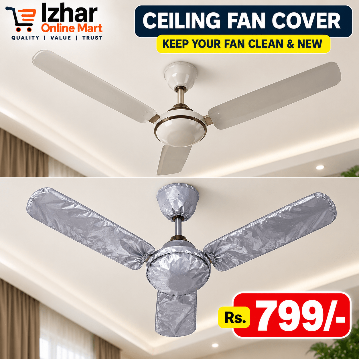 Ceiling Fan Cover Dust Proof Lightweight Durable Washable Easy To Install Protects Against Dust Dirt Stains - Izhar Online Mart
